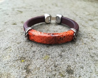 Bracelet en cuir peau de serpent, bracelet peau de serpent véritable, bracelet homme, bracelet peau python, bracelet peau de serpent orange homme, Gucci SnakeSkin