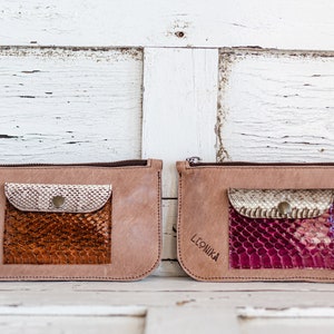 Cartera de cuero para mujer, clutch de piel monedero de mujer, monedero tarjetero de serpiente, tarjetero cartera reptil imagen 6