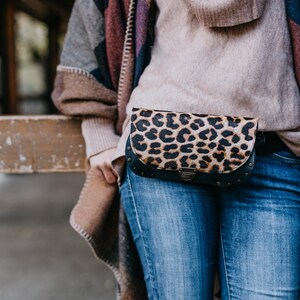 Belt bag leather, animal print Belt bag, leather hip bag, animal print clutch, leopard wallet, Crossbody purse, studded leather bag image 9