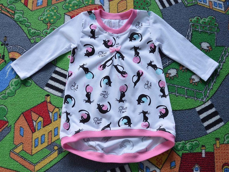 organic dress 100/% cotton white tunic clothes for girl coming home outfit DRESSTUNIC for girl tunic with cats toddler girl dress