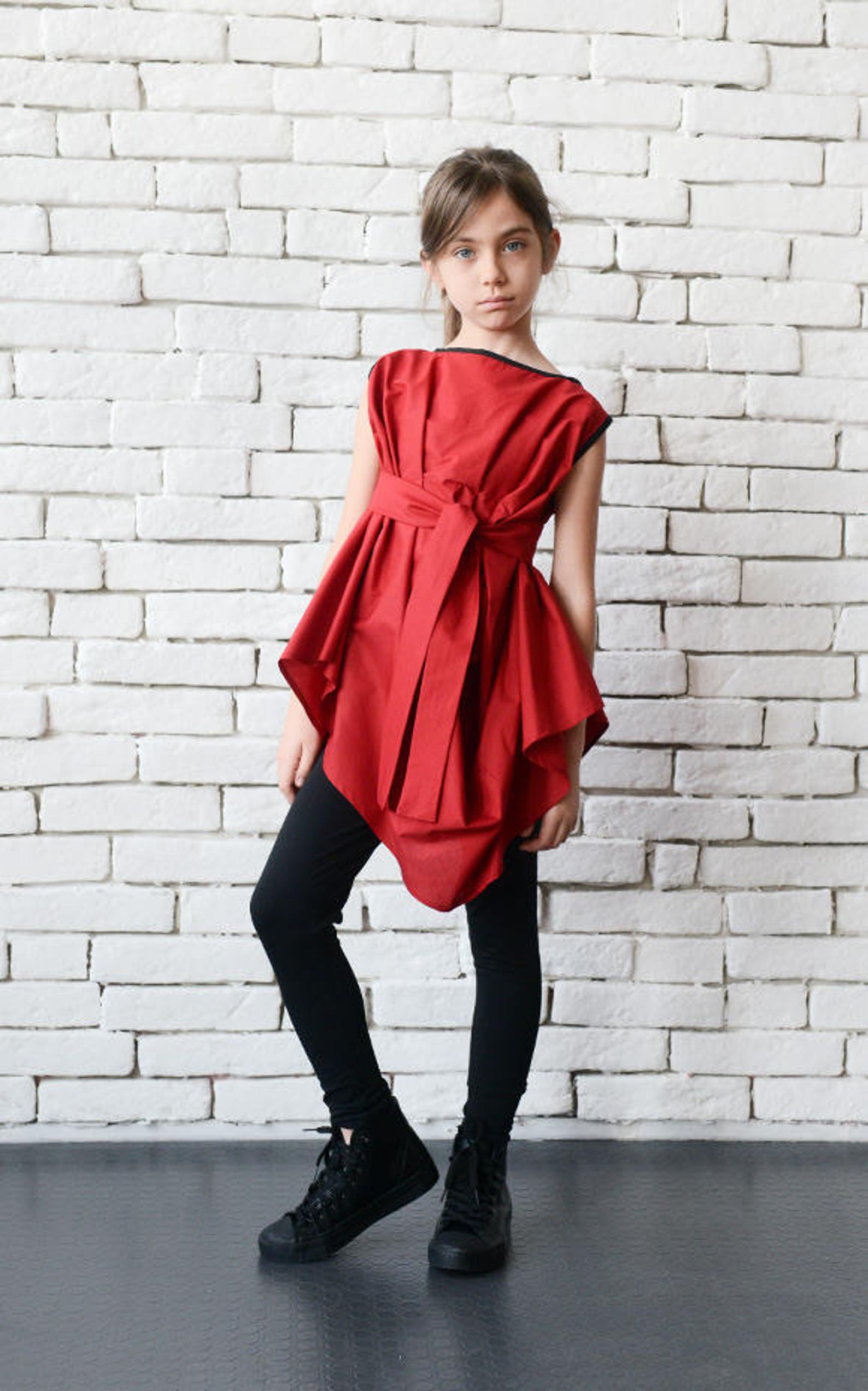 Sleeveless Little Girl High Low Shirt/Asymmetric Red Girl Etsy