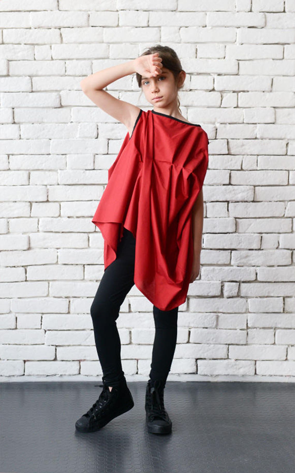 Sleeveless Little Girl High Low Shirt/Asymmetric Red Girl Etsy