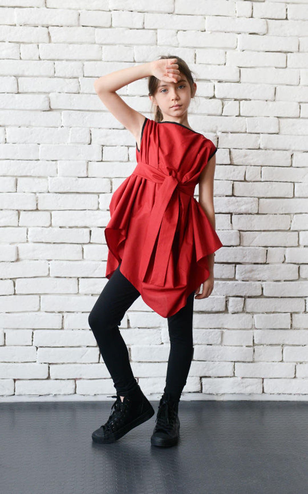 Sleeveless Little Girl High Low Shirt/asymmetric Red Girl Etsy