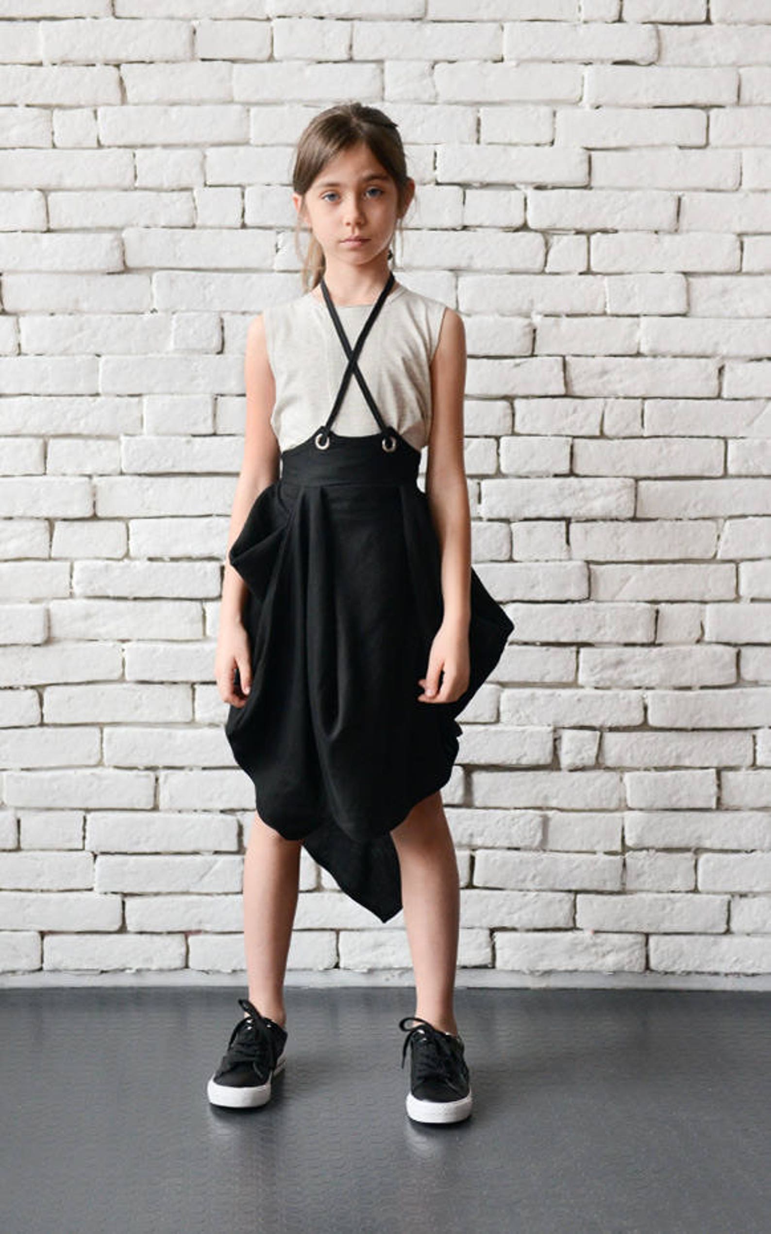 Black Asymmetric Linen Skirt for Kids/long Short Girls Etsy