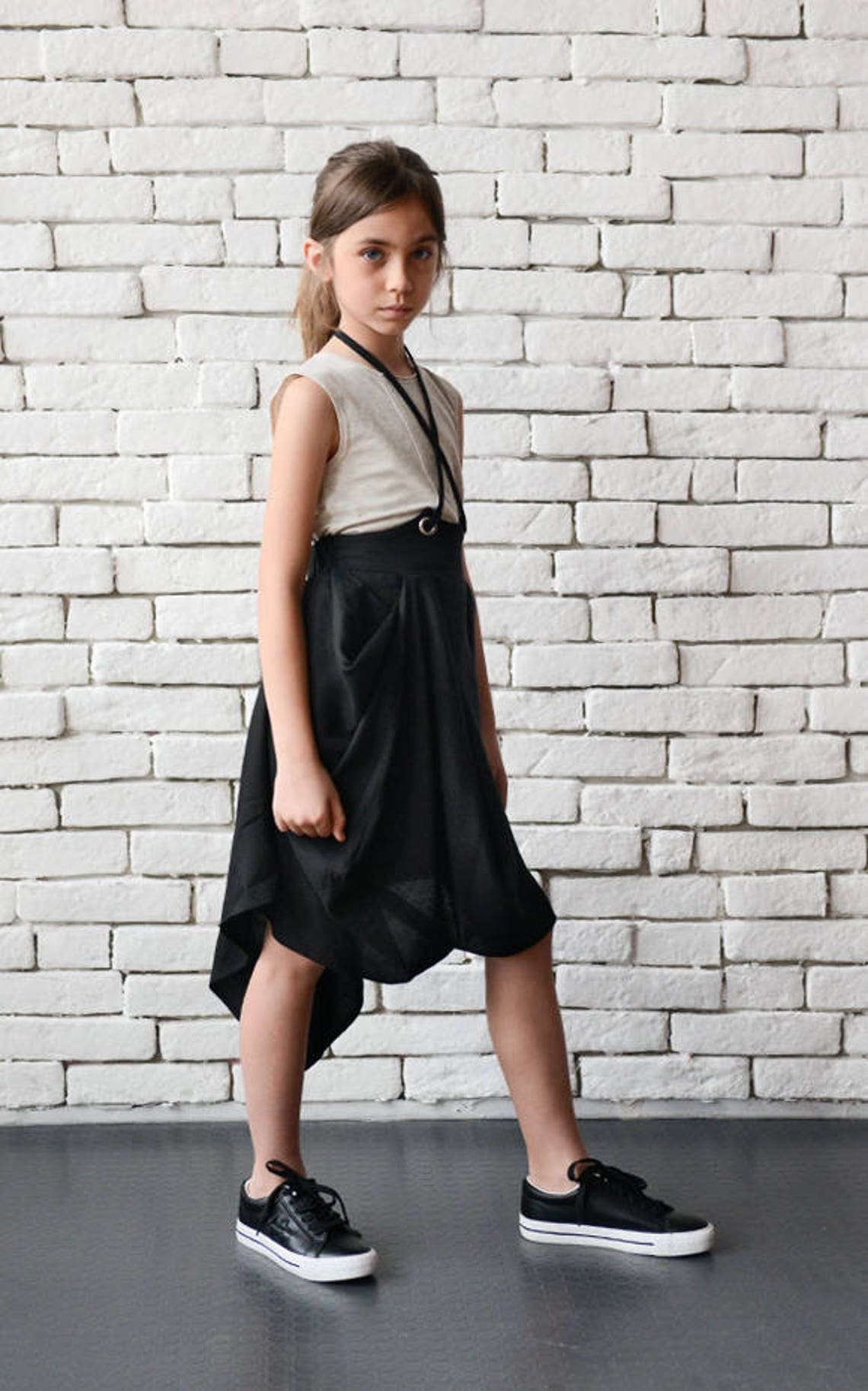 Black Asymmetric Linen Skirt for Kids/long Short Girls Etsy