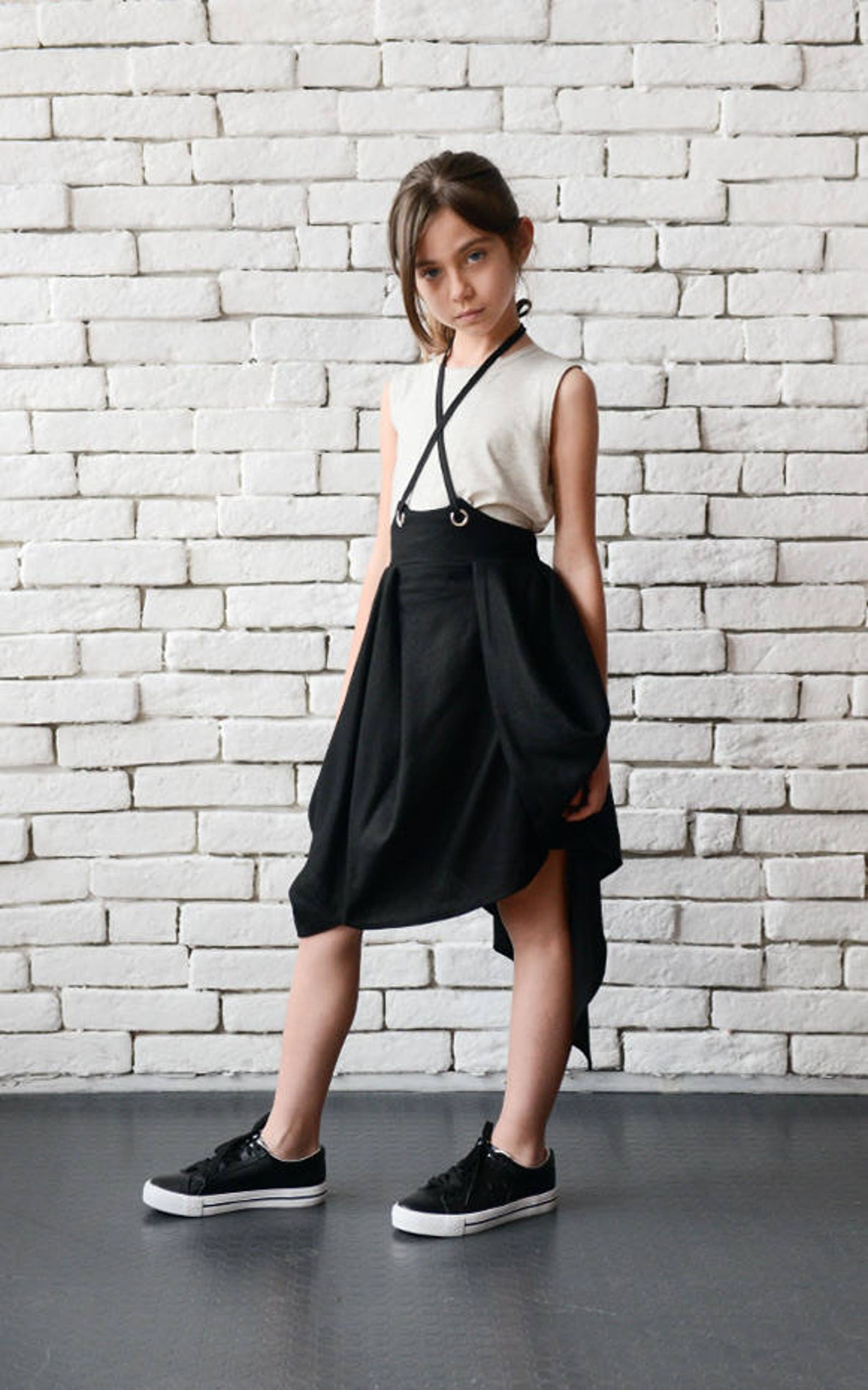 Black Asymmetric Linen Skirt for Kids/long Short Girls Etsy