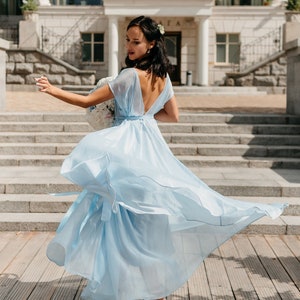 Backless Chiffon Dress  Prom Dress Long V neck Bridesmaid Maxi Dress Princess Evening Wedding Plus Size Dress