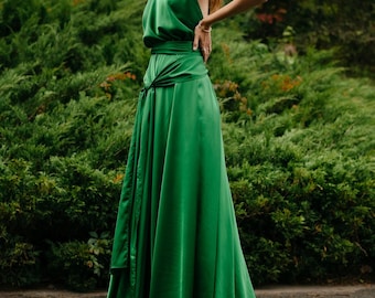 Green bridesmaid dress, backless evening dress, silk dress, green Cecilia dress in Atonement,