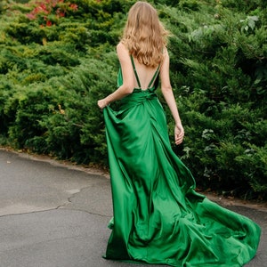 Cecilia in Atonement Long Maxi Dress with Open Back, Keira Knightley Green Dress, Silk Formal Dress,