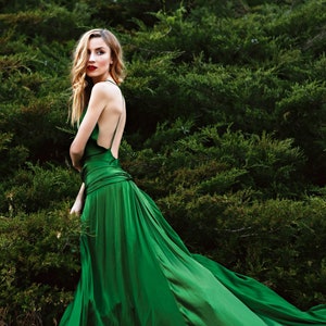 green wedding dress Green bridesmaid dress. Long Maxi Dress Open Back Satin Dress. Prom Dress. Evening Wedding Dress Plus Size