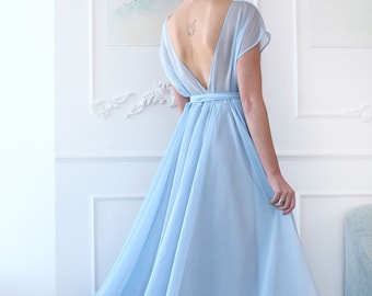 Backless Chiffon Dress  Prom Dress Long V neck Bridesmaid Maxi Dress Princess Evening Wedding Plus Size Dress