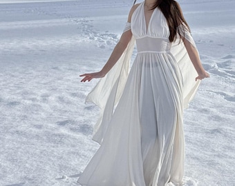 Long dress with open back and train, beach wedding, bridesmaid dress