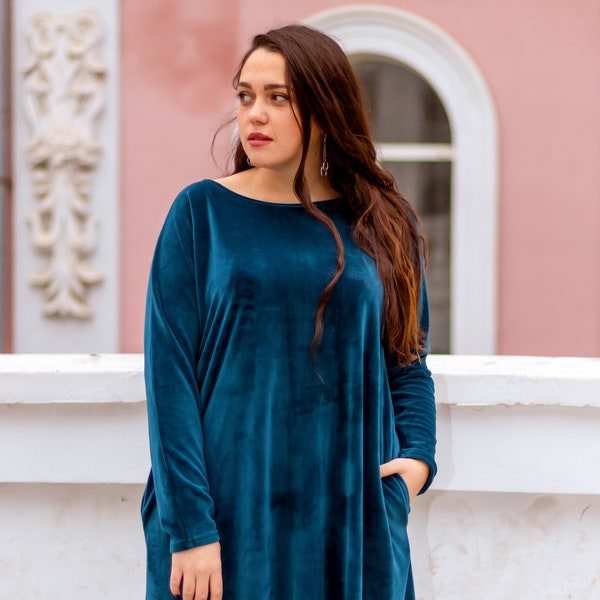 Velvet Dress Long Sleeve Maxi Oversize Plus Size Dress. Choose Your Color!  Velvet Prom Dress Long