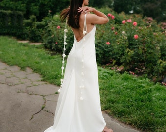 Backless Maxi Wedding Dress: Viscose Silk Gown with Train