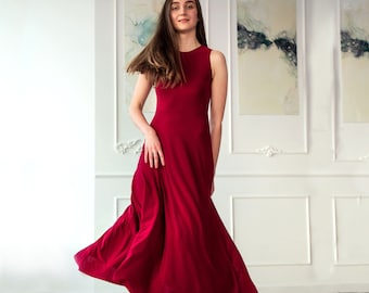 Burgundy Long maxi dress with open back. Backless Dress.  Prom Dress Long. Bridesmaid Maxi Dress Princess Evening Wedding Plus Size Dress