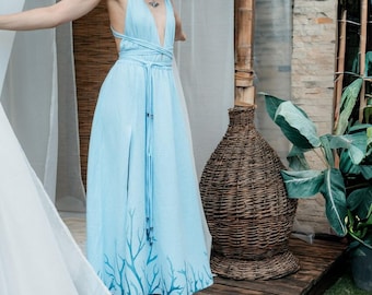 Sky Blue Grecian Dress: Organic Cotton Boho Maxi Dress