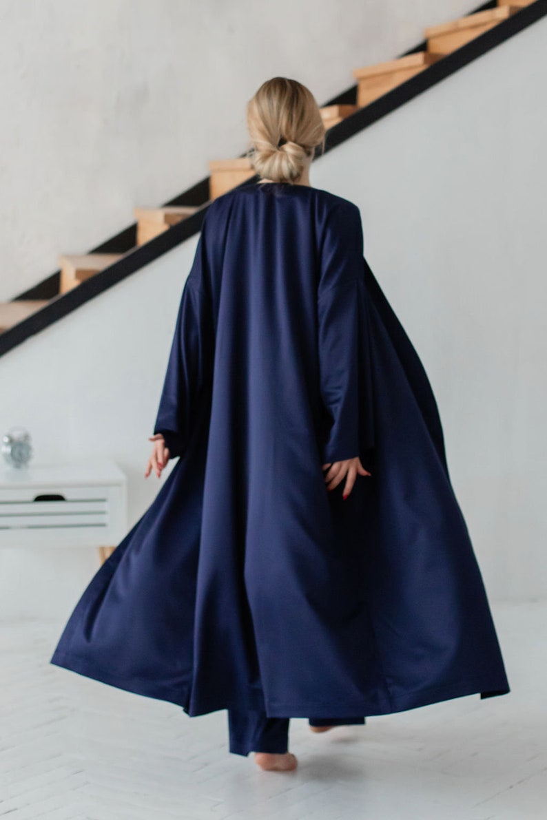 Long Silk Blend Kimono Robe, Blue Bridesmaids Silk Robe, Wedding ...