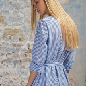 Blue Maxi Midi Spring Summer Dress Thin Stripe Long Sleeve Cottagecore Aesthetic Clothing image 7