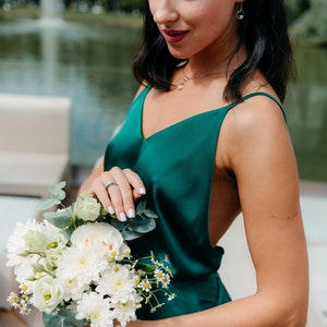 Minimalist green wedding silk slip dress, simple milk wedding dress, bridesmaid dress, silk wedding dress, long silk slip wedding image 7
