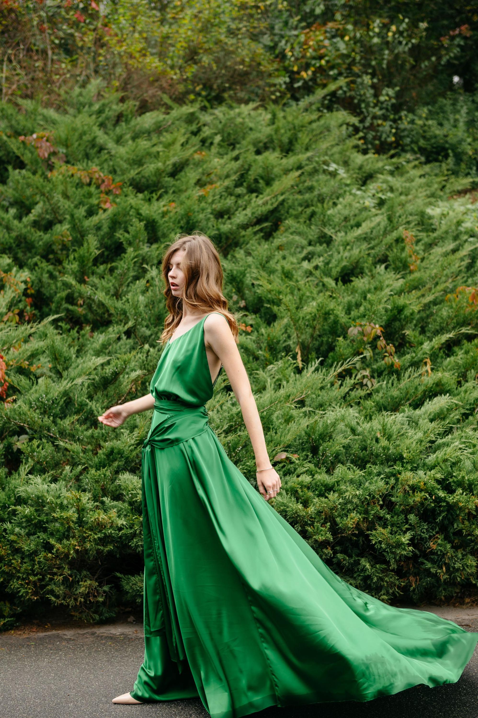 Green Viscose Maxi Dress: 'Atonement' Style Open Back Gown