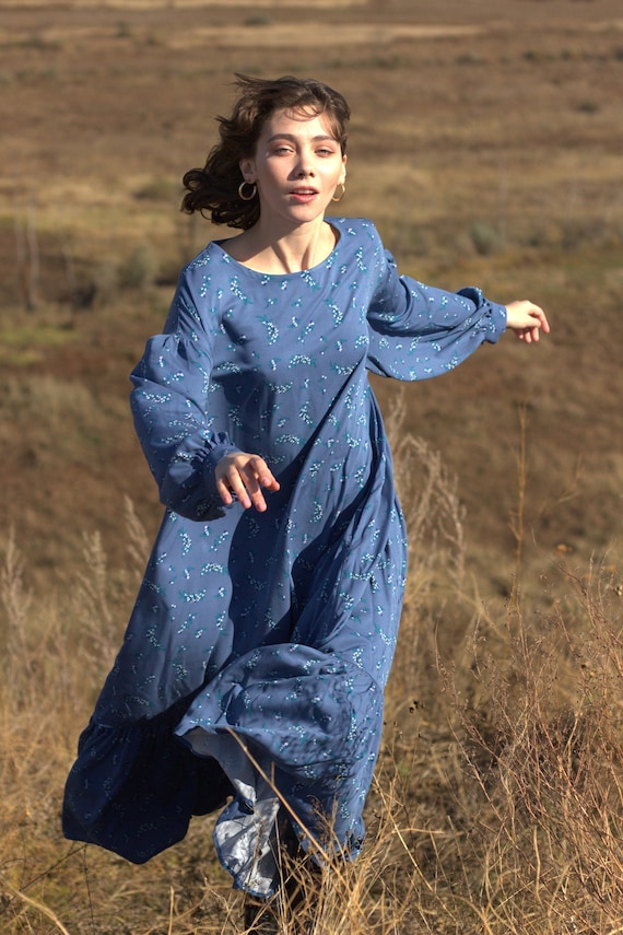 knee length dresses for ladies Women's Button Cotton Linen Retro Casual Long Sleeve Big Swing Dress main image 0