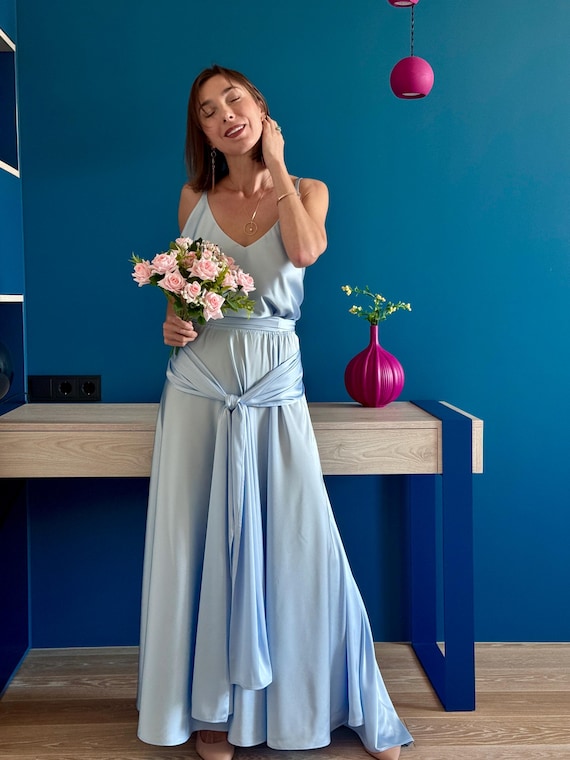 Blue Viscose Maxi Dress: Open Back Wedding Bridesmaid Gown - Etsy
