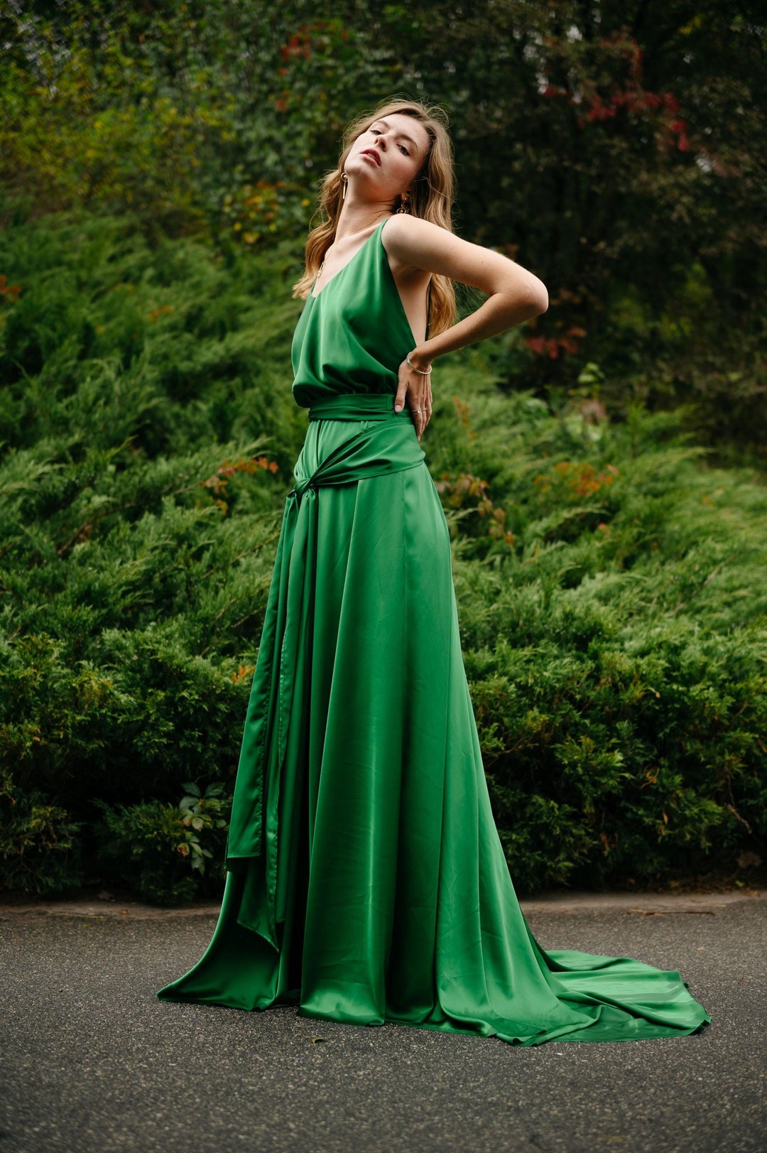 Green Bridesmaid Dress, Backless Evening Dress, Silk Dress, Green ...
