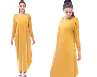 Long Sleeve Maxi Dress Mustard Plus Size Clothing Oversize Dress Long Womens Maternity Gown Knitted Dress