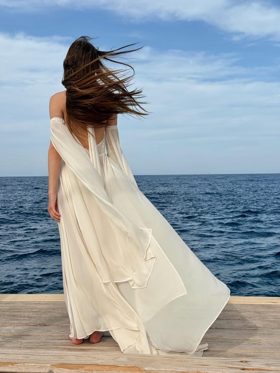 chiffon bridesmaid dresses for beach wedding Open Back Train Dress, Wedding, Gown boho beach bridesmaid dresses