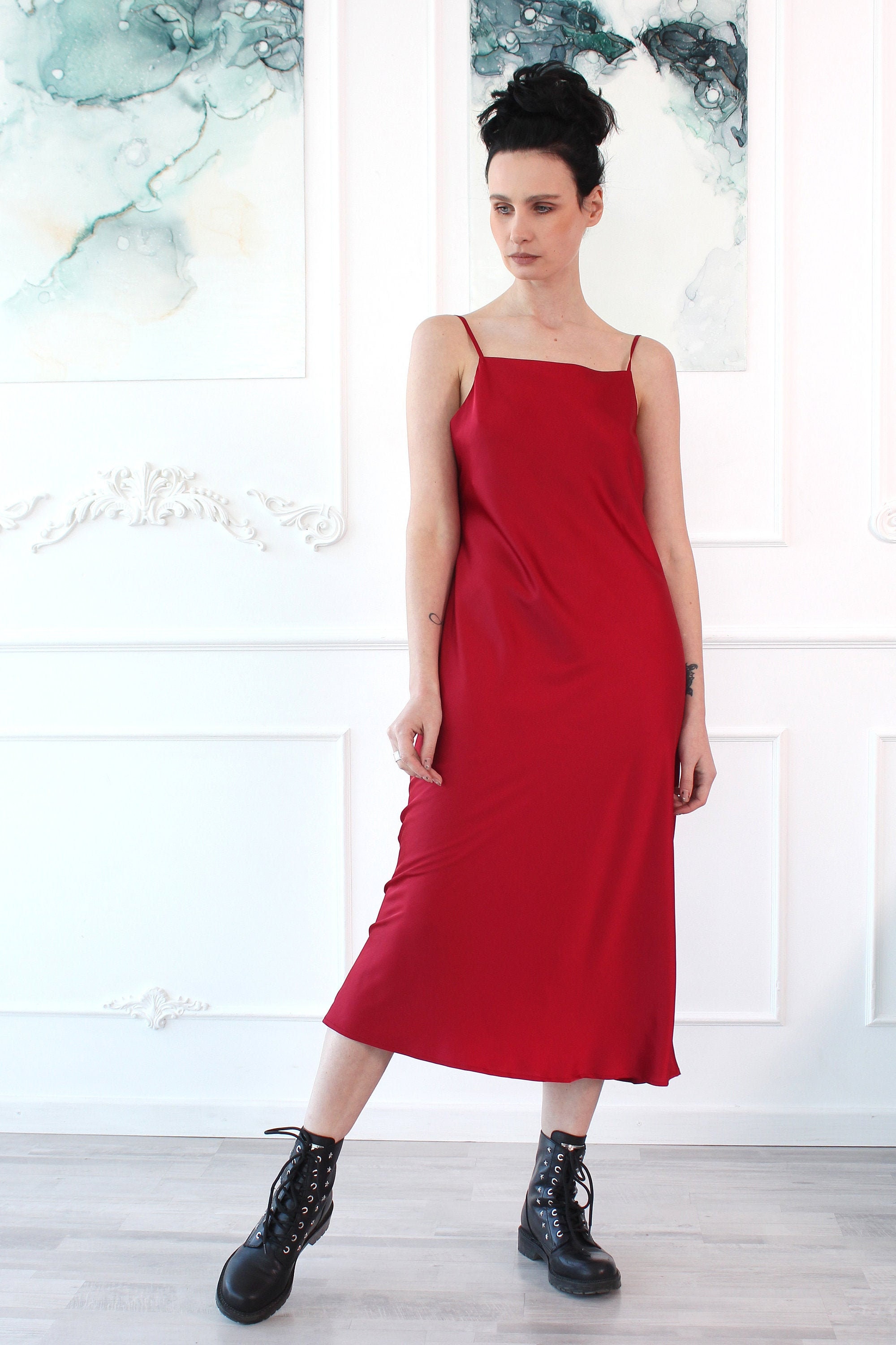 Silk Slip Dress Red for Women Elegant Romantic Satin Midi Etsy