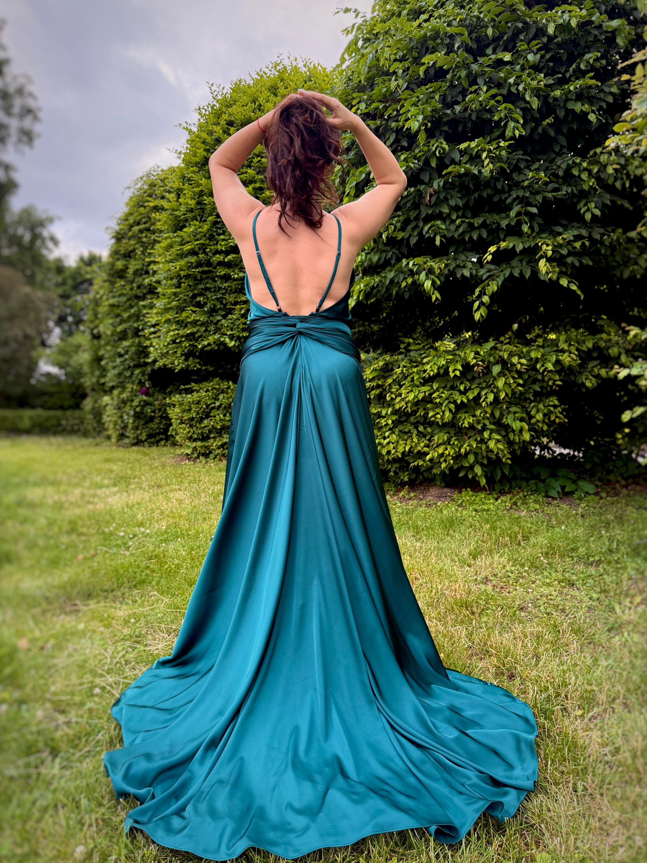 emerald green low back dress Sexy Backless Emerald Green Satin Mermaid Prom Dress