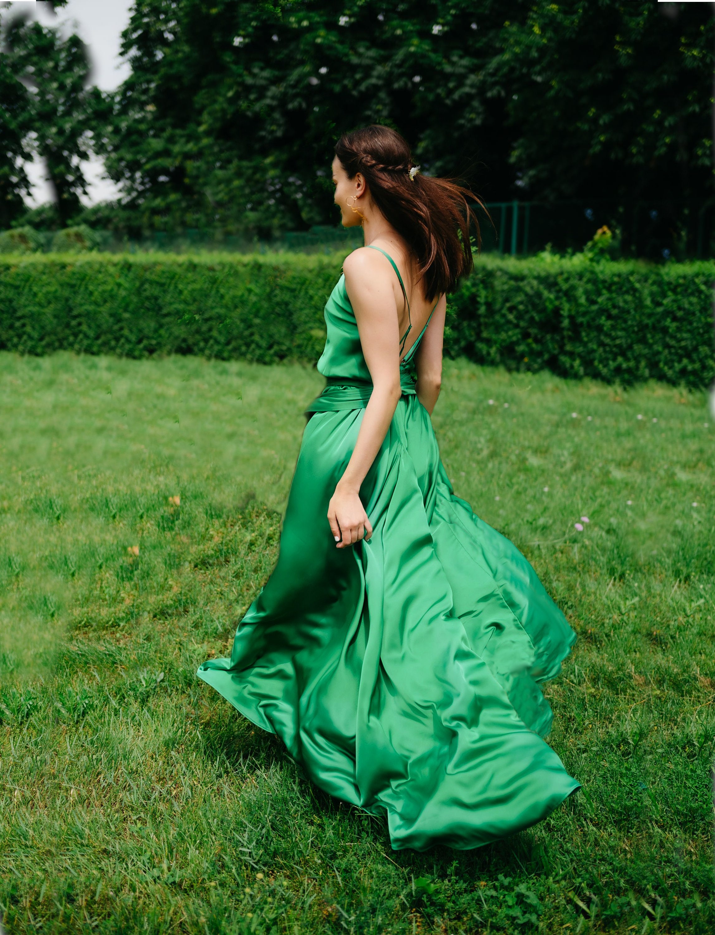 Viscose Silk Maxi Dress: 'Atonement' Inspired Green Gown Viscose Silk Maxi Dress: 'Atonement' Inspired Green Gown
