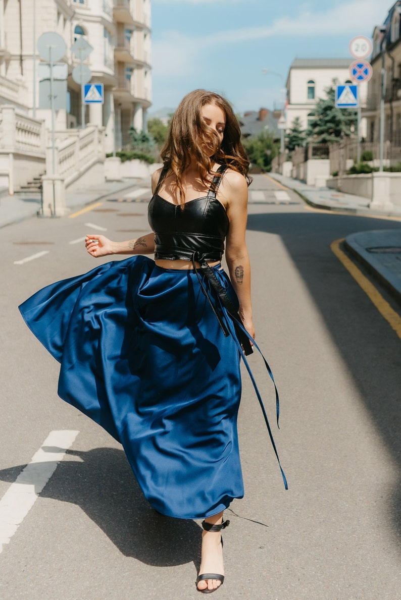 Silk slip skirt maxi blue. Silk wrap. Multi Color long silk satin skirt Silk bias cut slip skirt Silk clothing Silk basics image 6