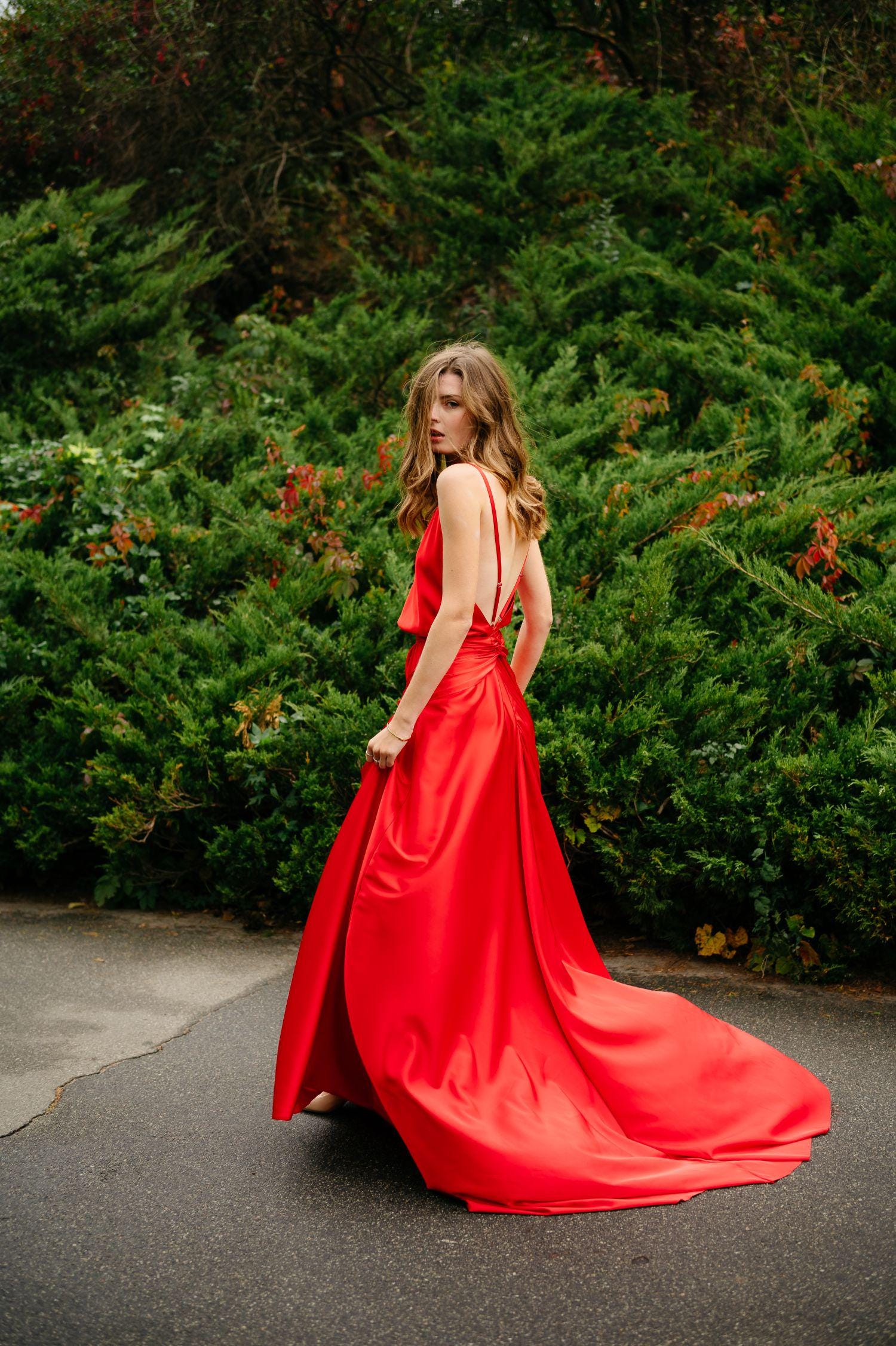 Green Silk Satin Maxi Dress: Open Back Wedding, 'Atonement' Style