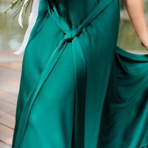 Minimalist green wedding silk slip dress, simple milk wedding dress, bridesmaid dress, silk wedding dress, long silk slip wedding With flat bottom