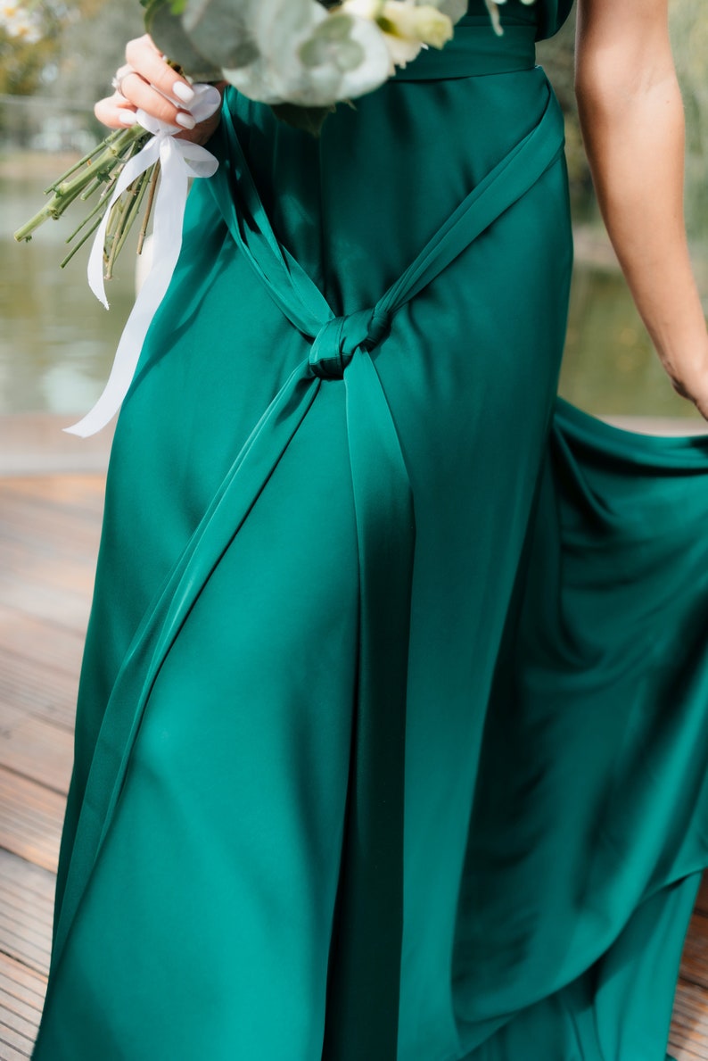 Minimalist green wedding silk slip dress, simple milk wedding dress, bridesmaid dress, silk wedding dress, long silk slip wedding With flat bottom