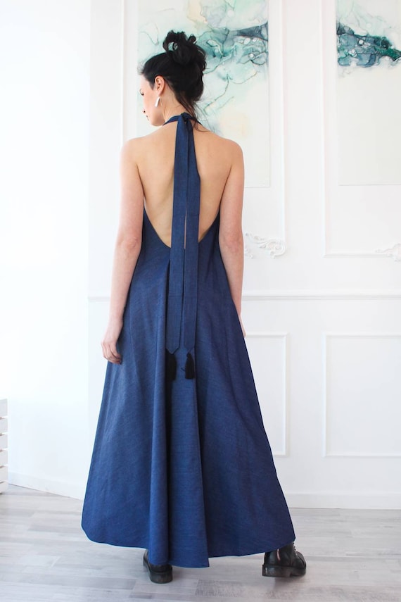Denim Sundress Backless Dress Womens Sundress Spring Plus Size Cute Swing Maxi Dress Etsy UK