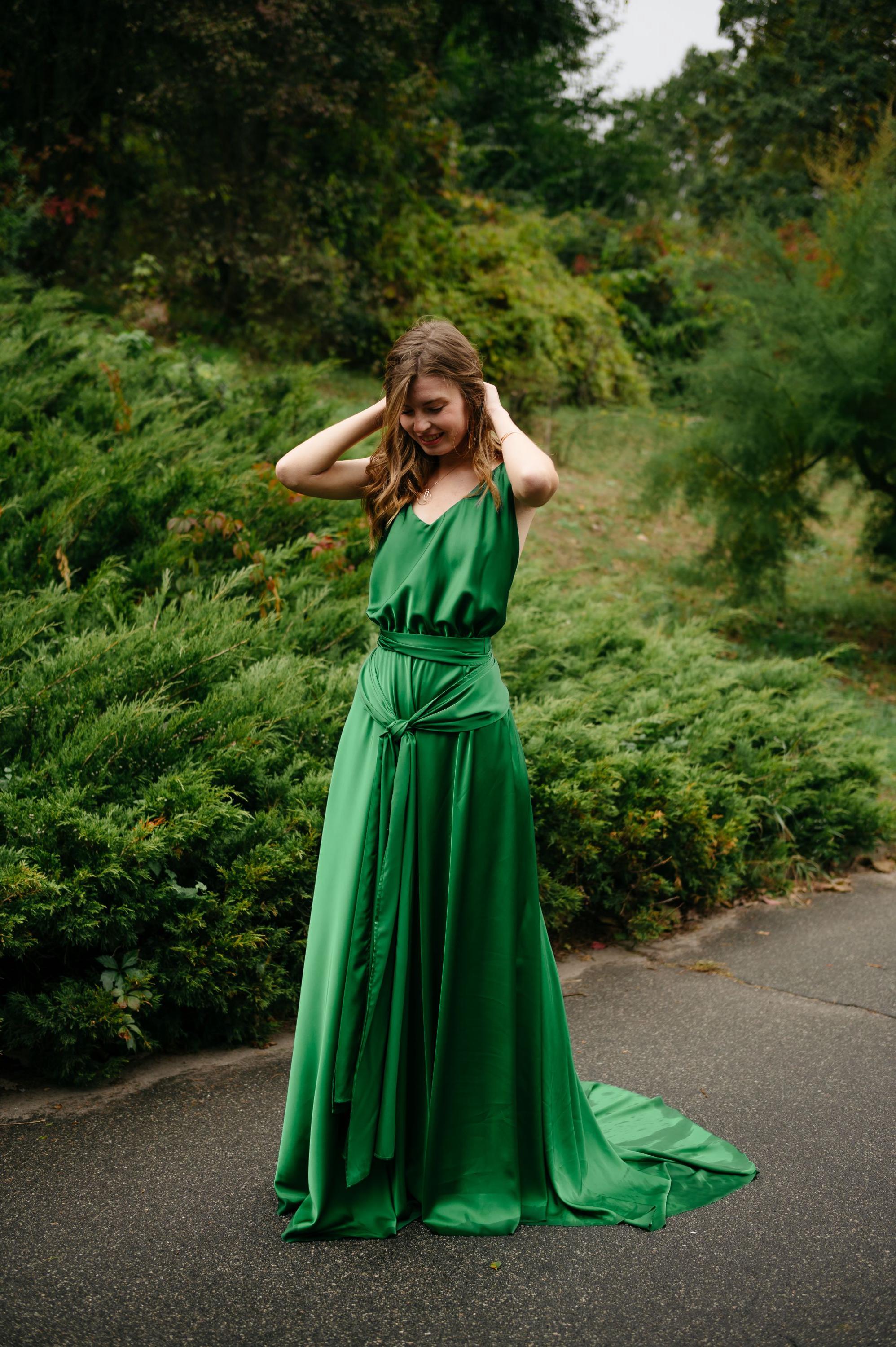 bright green maxi dress Viscose Silk Dress: Open Back, Adjustable Straps, Formal emerald green dress casual