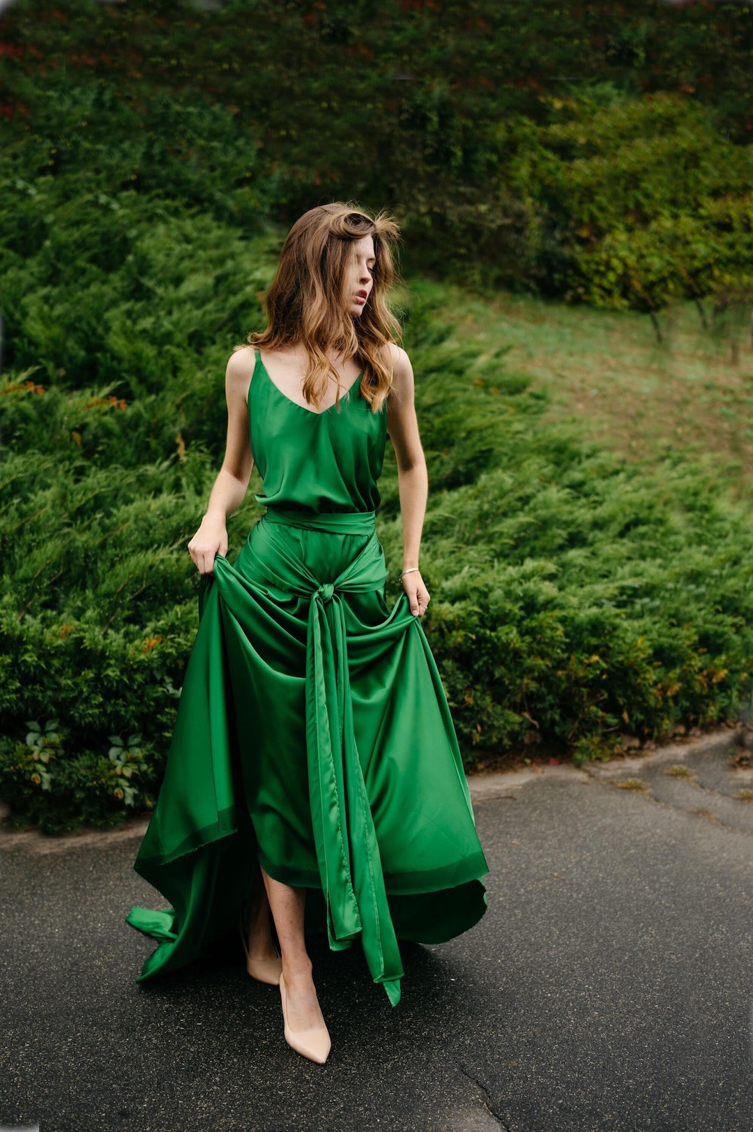 Green Viscose Maxi Dress: 'atonement' Style Open Back Gown