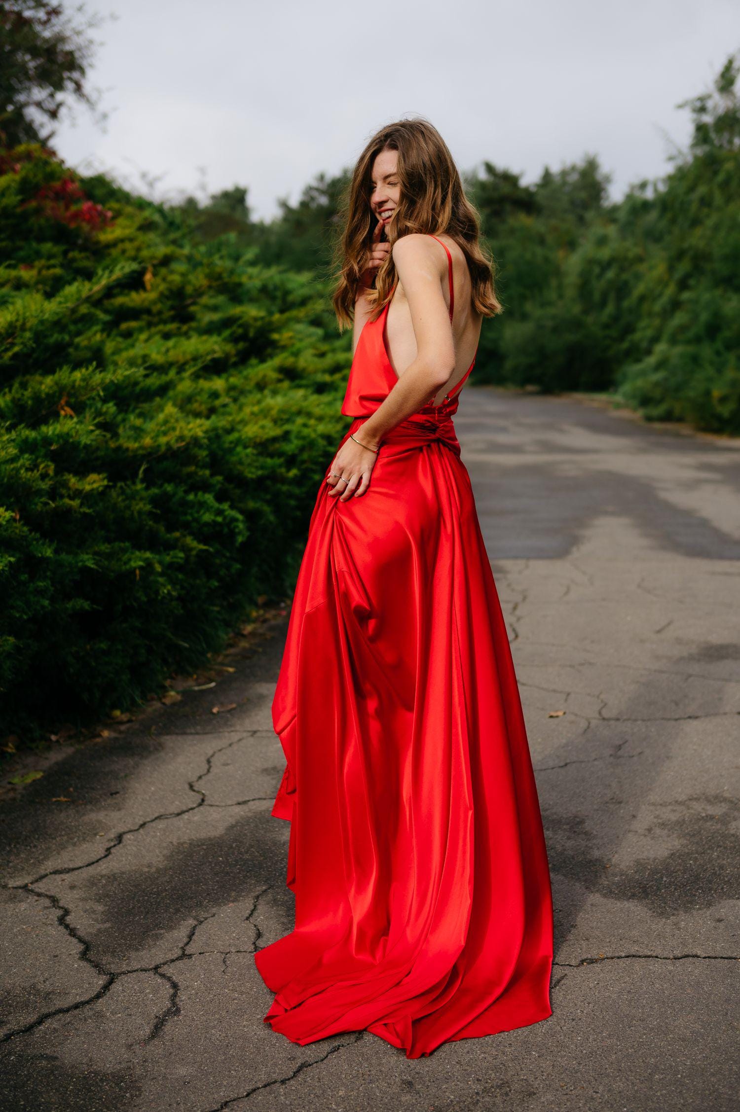 red maxi dress formal Viscose Silk Strapless Dress: Gown with Train red maxi dress for party