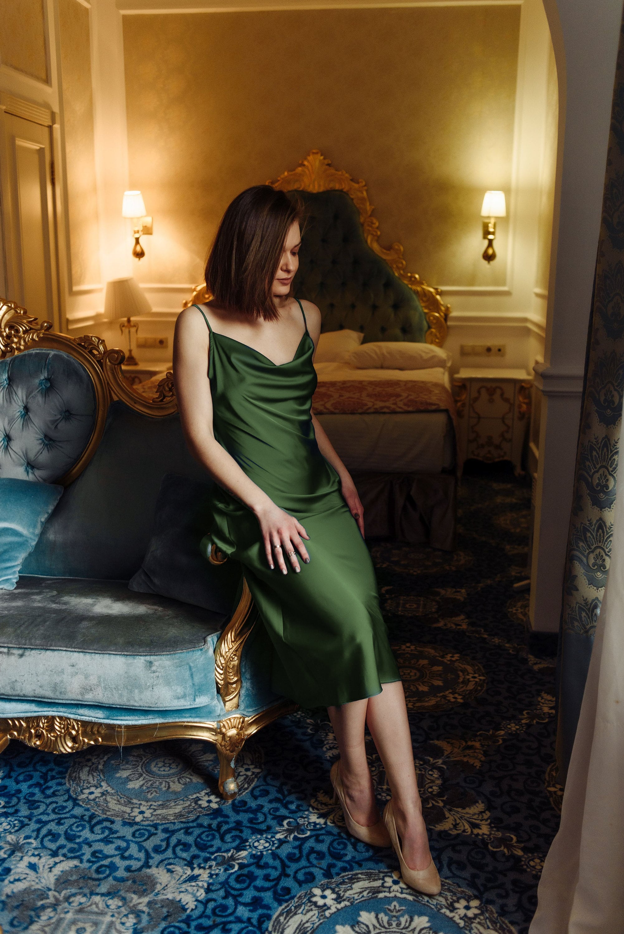 slim fit dress slacks Green Satin Midi Dress | Satin Cami Midi Dress main image 1