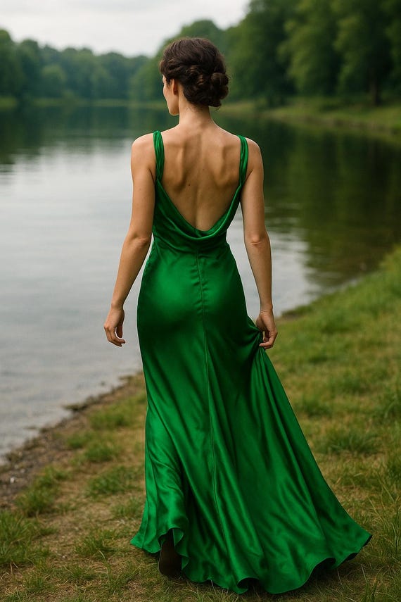 green emerald velvet dress Frederica Plunge Maxi Dress Forest Green main image 1