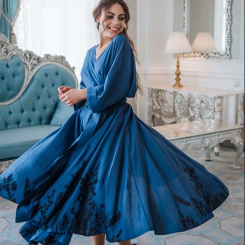 chinese dress ladies Tahlia Ramie Maxi Dress in Cornflower by Dissh