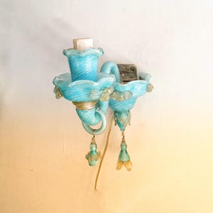 Murano, türkis Kristallglas Venedig, Wandleuchte, handgemachte Applikation, Wandlampen Venezia, Venedig, Muranoglas Pendelleuchte