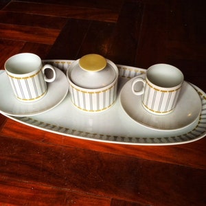 Vintage Italian Espresso Coffee Set, Cups, Saucers, Lidded Sugar Bowl on Porcelain Tray 1960's, Thomas porcelain Germany, Gift for Wedding