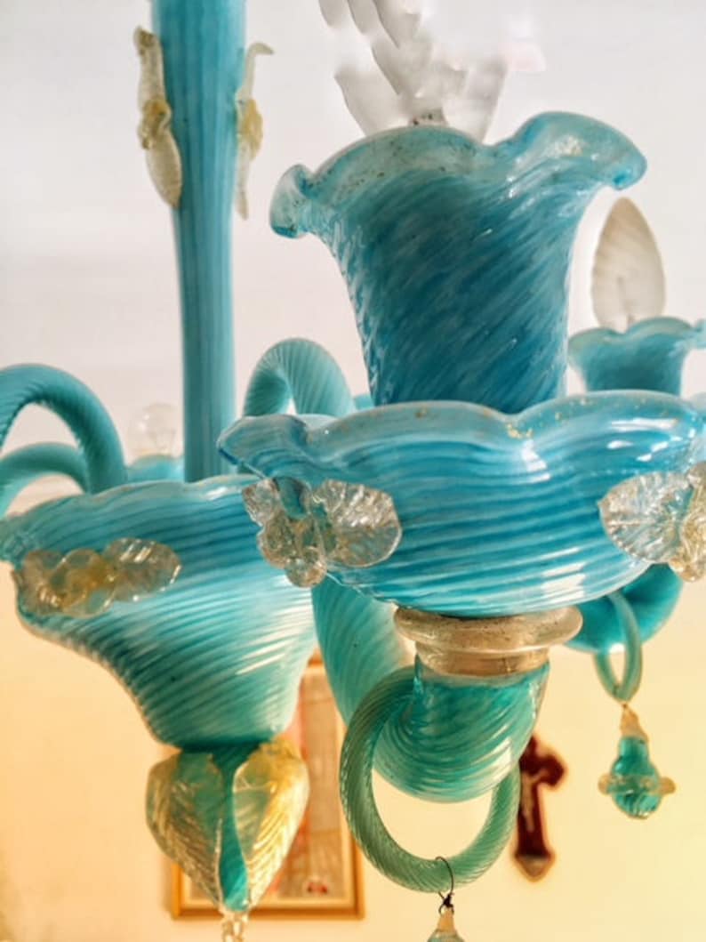 Murano Glass Bunch of Flowers Chandelier, Venice Turquoise Chandelier