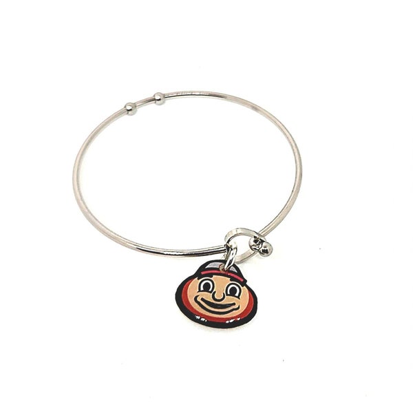 Brutus Buckeye Officially Licensed Ohio State University Bracelet Bangle Stainless Steel OSU Charm Bracelet Game Day Buckeye Football