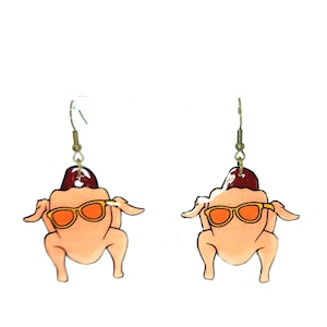 Friendsgiving Turkey With Sunglasses Earrings Dangles Thanksgiving Fun Earrings Best Seller Fun Holiday Drops Turkey Head Fall Trending