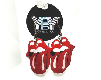 Rock and Roll Stones Lips Tongue Handmade Jewelry Earrings Lip Ring Rock n Roll Gift Ideas Red Lips Bracelet Gifts for Her Bestseller Trend