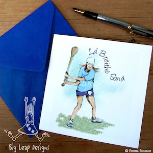 Joyeux anniversaire, Breithlá Sona, carte d'anniversaire pour Camogie Player, carte pour elle,